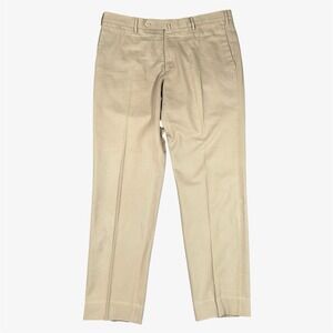Incotex Cotton Trouser Mens Sz 34x30 Beige Classic Straight Leg Pants Flat Front